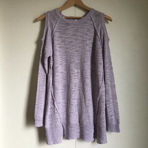 Streetwear Society Pastel Purple Fringed Cold Shoulder Knit Sweater Small